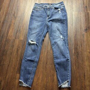Judy Blue Skinny Fit Jeans Raw Hem Distressed Medium Wash Women’s Size 9/29